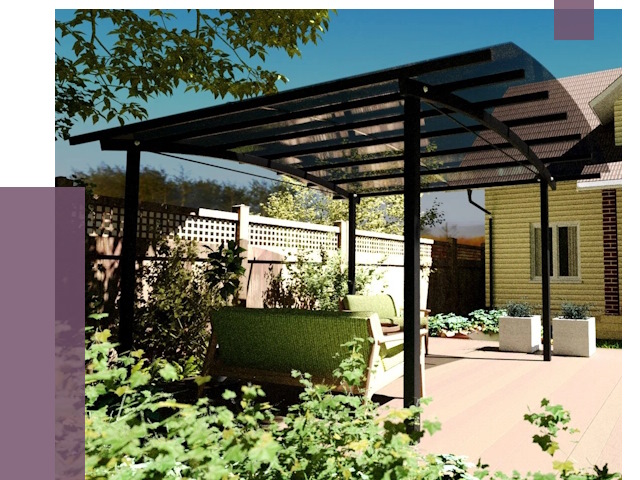 Навесы для террасы в Осинниках от 13070 руб. под ключ | ПРОЛЁТ-Снн